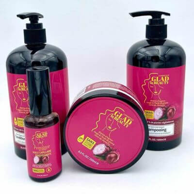 La gamme de produits capillaires Glad’is Beauty à l'oignon rouge est conçue pour lutter contre la chute des cheveux.